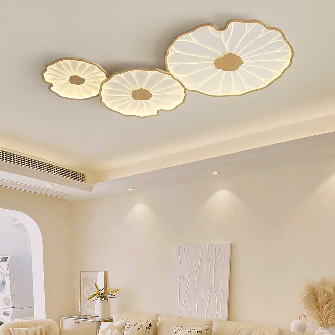 Lotus Leaf Flush Mount Light 11.8 in Acrylic Metal Ceiling Fixture Walnut Natural Wood Indoor Lighting | Kalsten