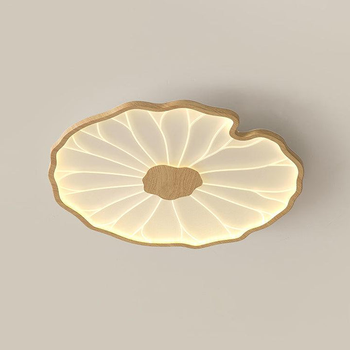 Lotus Leaf Flush Mount Light 11.8 in Acrylic Metal Ceiling Fixture Walnut Natural Wood Indoor Lighting | Kalsten