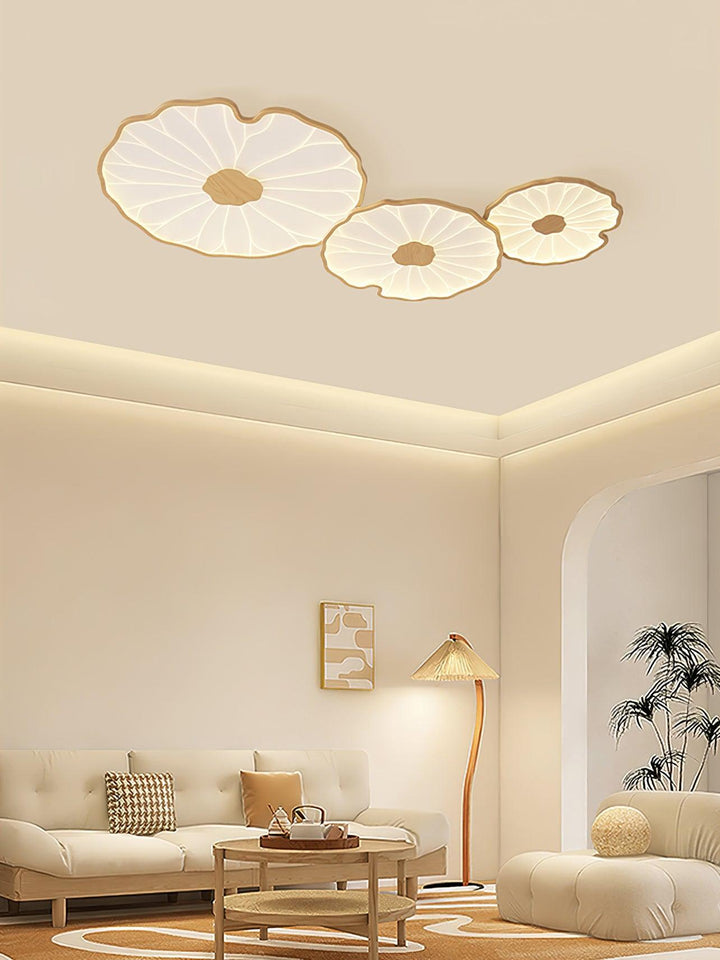 Lotus Leaf Flush Mount Light 11.8 in Acrylic Metal Ceiling Fixture Walnut Natural Wood Indoor Lighting | Kalsten