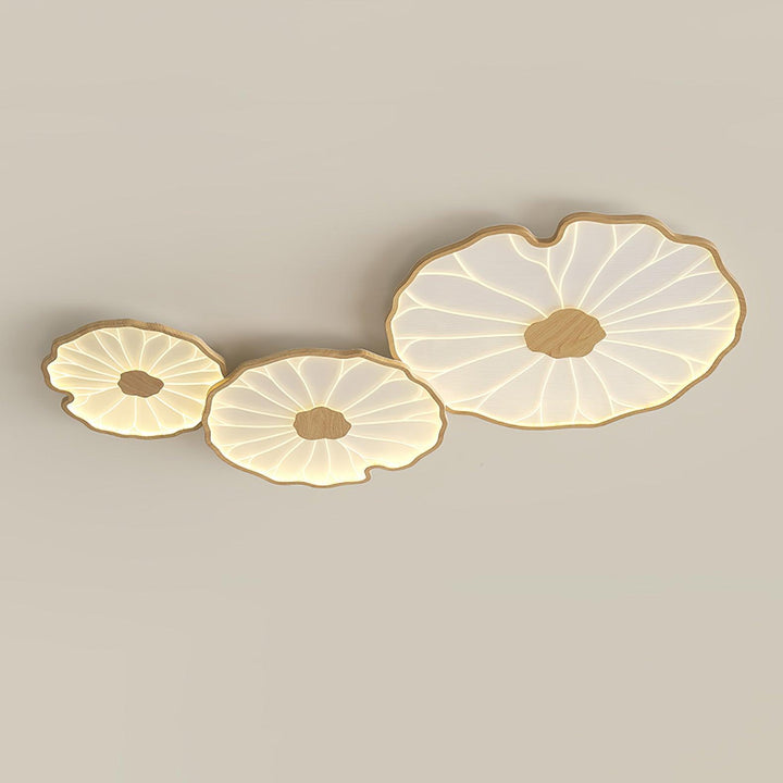Lotus Leaf Flush Mount Light 11.8 in Acrylic Metal Ceiling Fixture Walnut Natural Wood Indoor Lighting | Kalsten