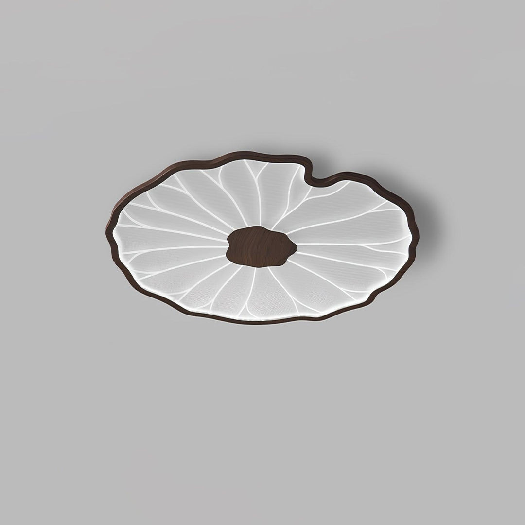 Lotus Leaf Flush Mount Light 11.8 in Acrylic Metal Ceiling Fixture Walnut Natural Wood Indoor Lighting | Kalsten