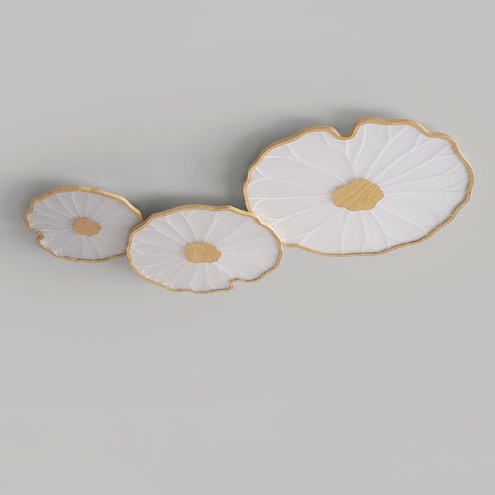 Lotus Leaf Flush Mount Light 11.8 in Acrylic Metal Ceiling Fixture Walnut Natural Wood Indoor Lighting | Kalsten