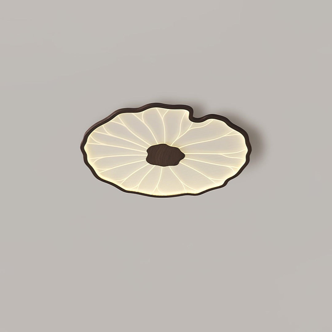 Lotus Leaf Flush Mount Light 11.8 in Acrylic Metal Ceiling Fixture Walnut Natural Wood Indoor Lighting | Kalsten