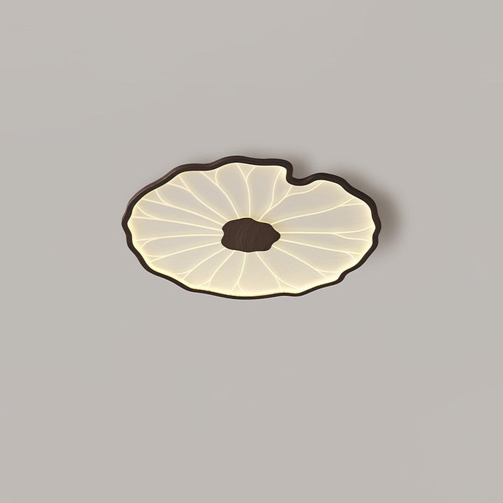 Lotus Leaf Flush Mount Light 11.8 in Acrylic Metal Ceiling Fixture Walnut Natural Wood Indoor Lighting | Kalsten