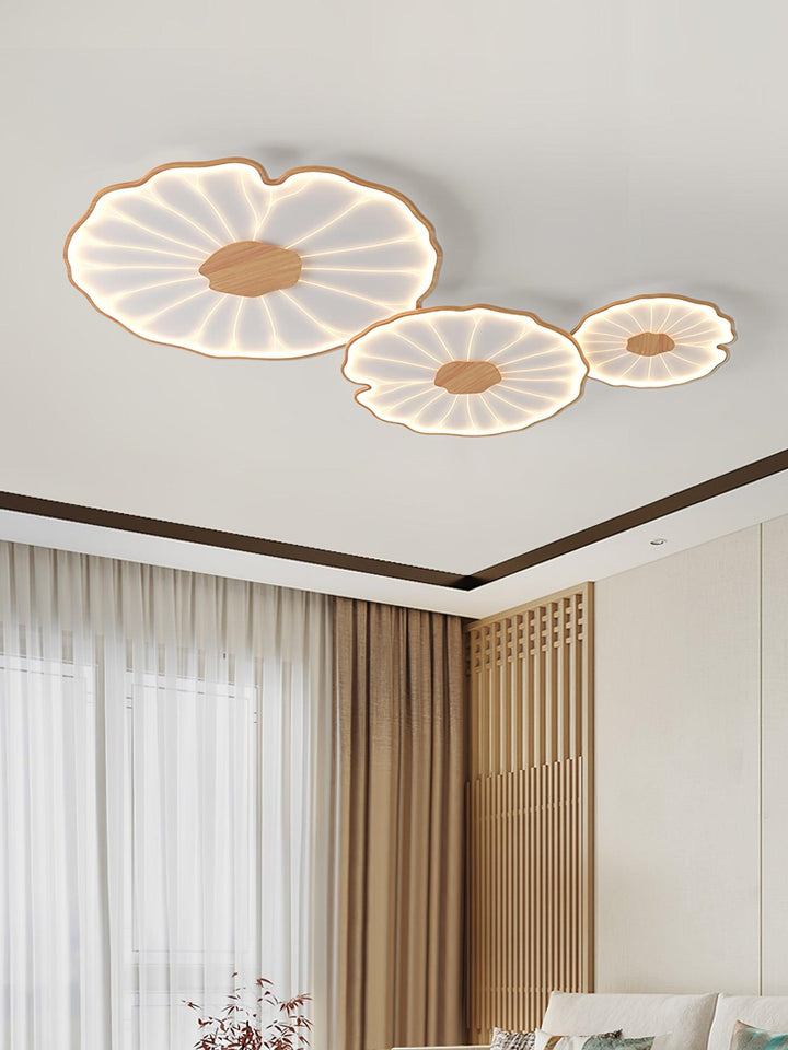 Lotus Leaf Flush Mount Light 11.8 in Acrylic Metal Ceiling Fixture Walnut Natural Wood Indoor Lighting | Kalsten