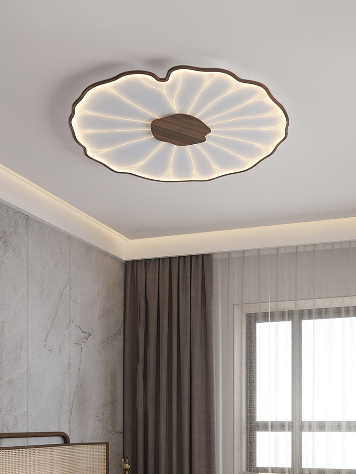 Lotus Leaf Flush Mount Light 11.8 in Acrylic Metal Ceiling Fixture Walnut Natural Wood Indoor Lighting | Kalsten