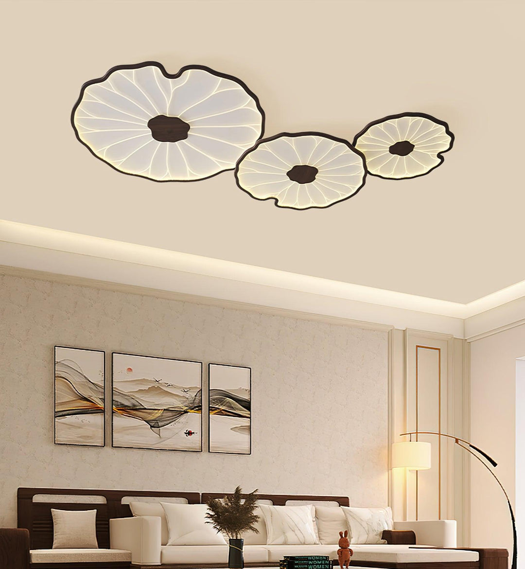 Lotus Leaf Flush Mount Light 11.8 in Acrylic Metal Ceiling Fixture Walnut Natural Wood Indoor Lighting | Kalsten