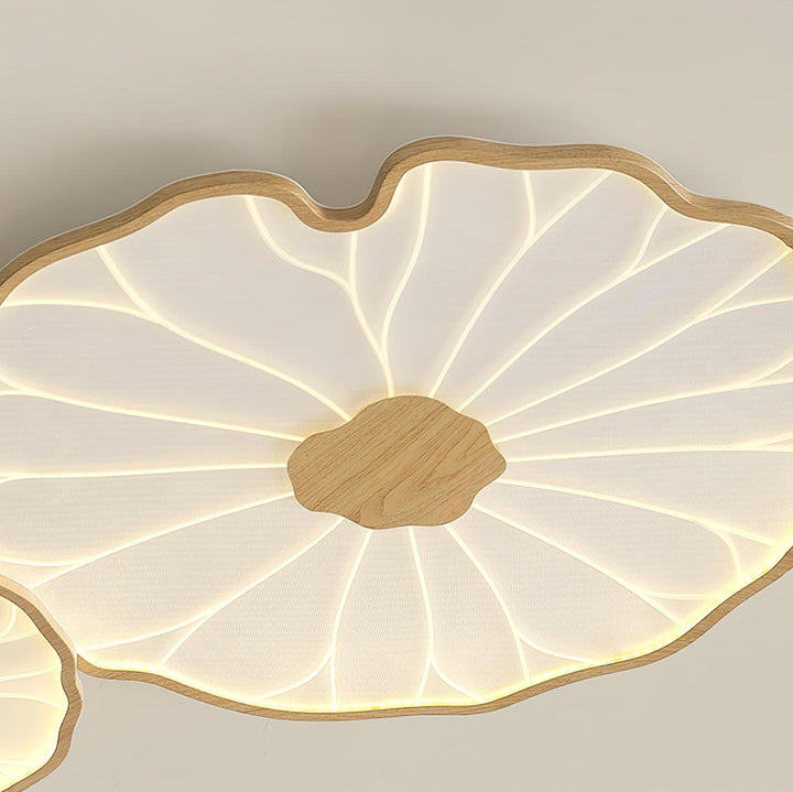 Lotus Leaf Flush Mount Light 11.8 in Acrylic Metal Ceiling Fixture Walnut Natural Wood Indoor Lighting | Kalsten