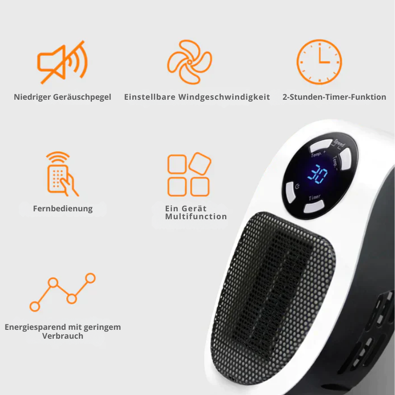 Electric heater with thermostat - Energy-efficient room heating, fast heating function, ideal for indoor use, overheat protection, compact and portable | Kalsten