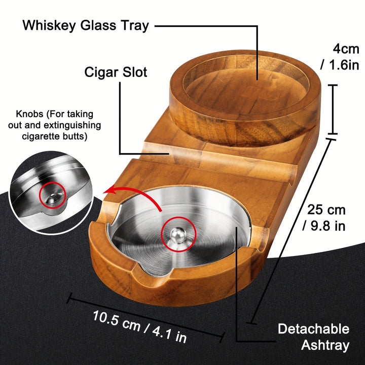 Kalsten | CigarOak Ashtray with Whiskey Holder – Luxury Wooden Tray for Cigar Lovers