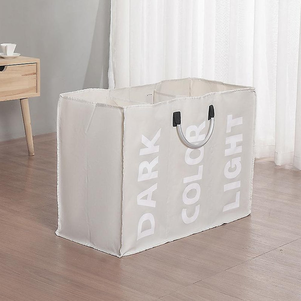 Laundry basket 3 compartments - foldable with handle - black, gray or light gray | Kalsten