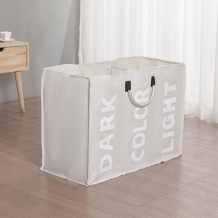 Laundry basket 3 compartments - foldable with handle - black, gray or light gray | Kalsten