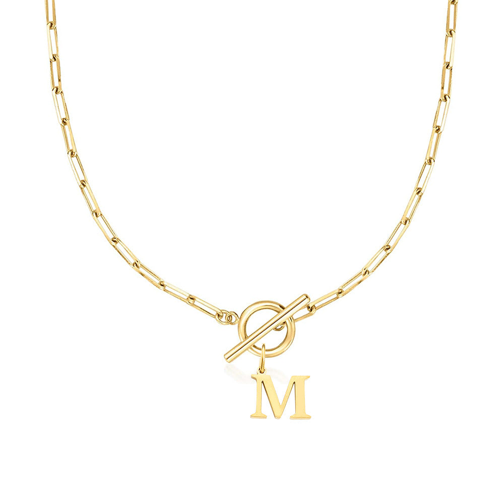 Kalsten | Paperclip Letter Initial Circle Lock Clasp Necklace