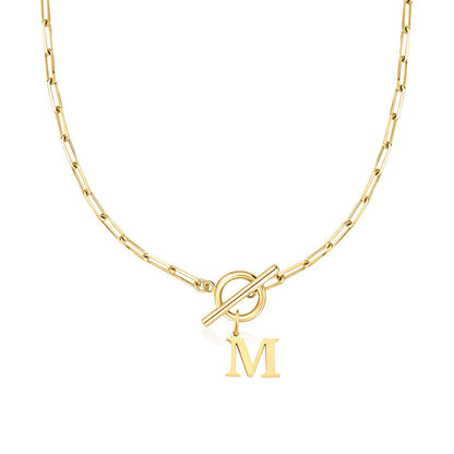 Karnz | Paperclip Initial Letter Circle Lock Necklace