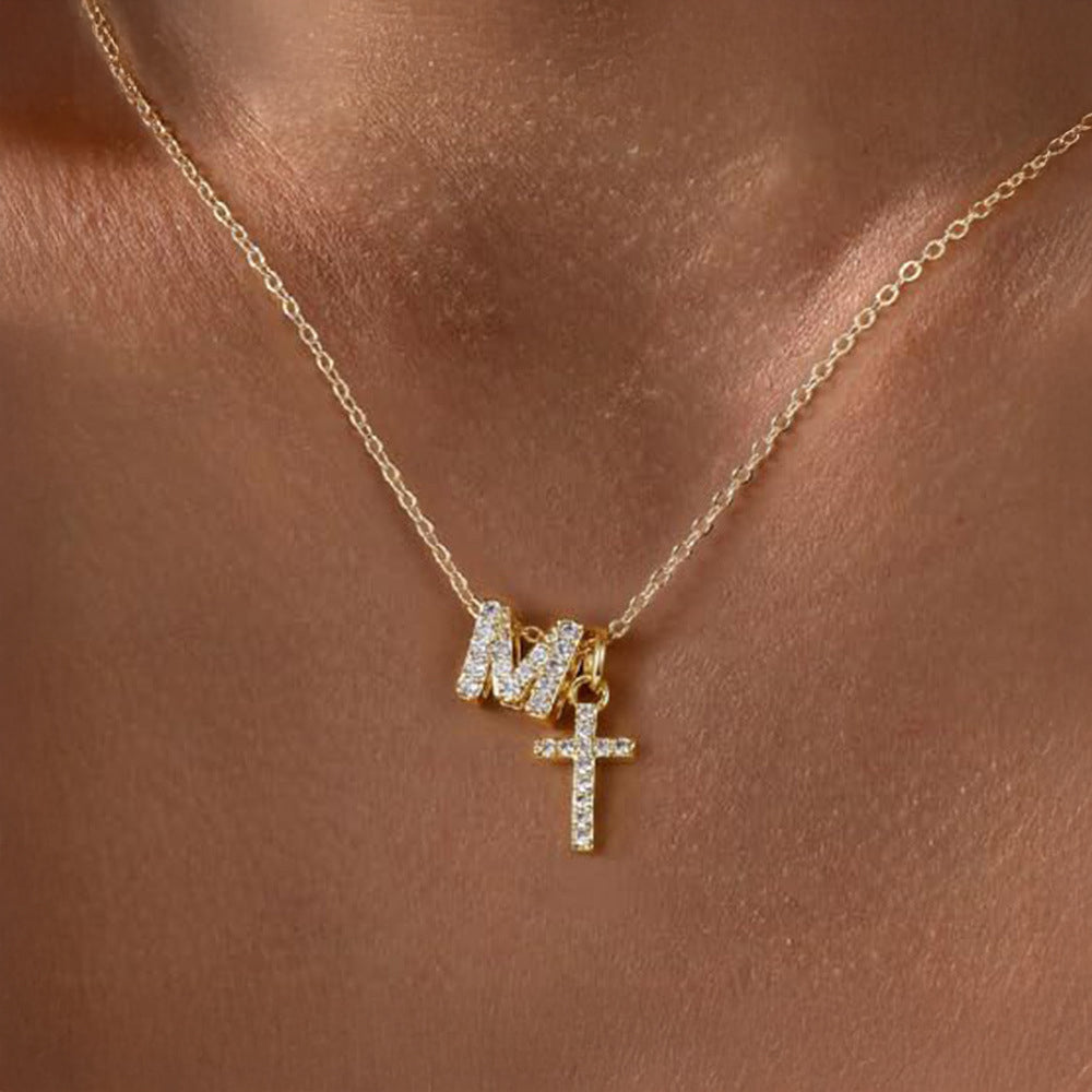 Kalsten | Dainty Diamond Initial & Cross Necklace