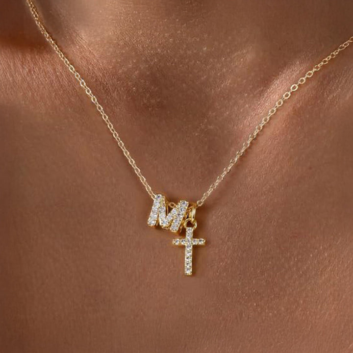 Kalsten | Dainty Diamond Initial & Cross Necklace