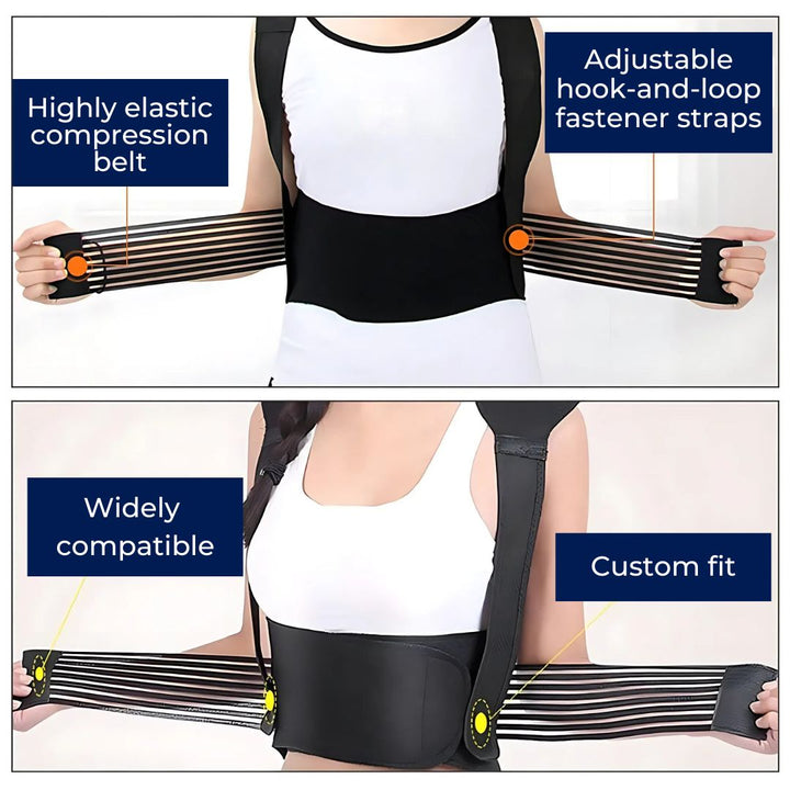 MagniTherm Self-Heating Back Support | Adjustable Heated Posture Corrector - Back Pain Relief - Posture Improvement Kalsten
