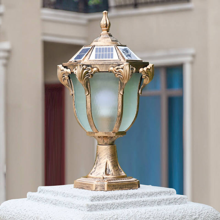 European Retro Die-Cast Aluminum Glass Solar Waterproof Outdoor Garden Landscape Column Light | Kalsten