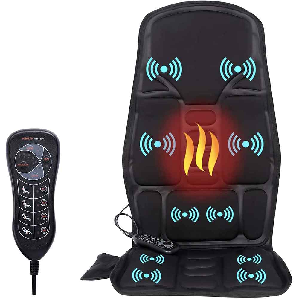 Brehn | Ergonomic Massage Seat Topper | Shiatsu & Vibration Massage for Neck, Back & Thighs | Switchable Heat Function | Incl. Car Adapter & Remote Control