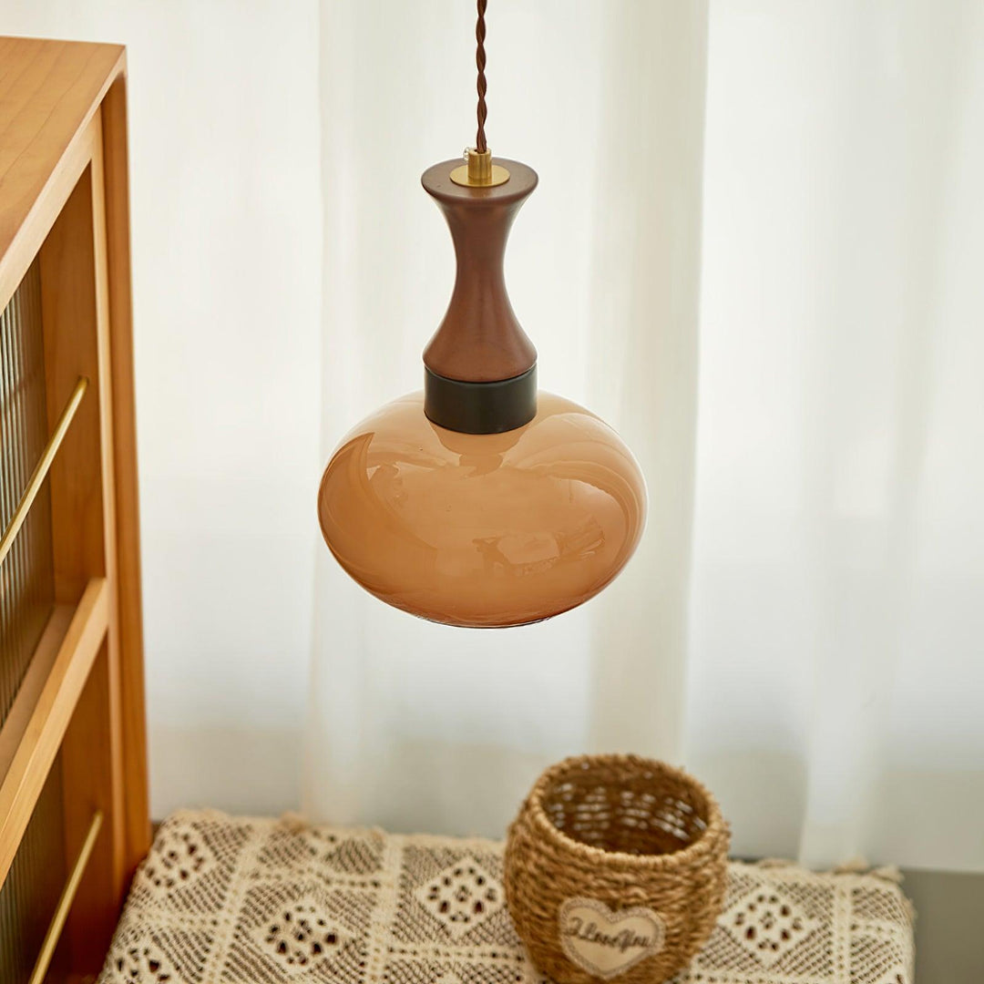 Pendant Light Glass 7 in Brown Dining Room Kitchen Island Ceiling Lamp Adjustable Height | Kalsten