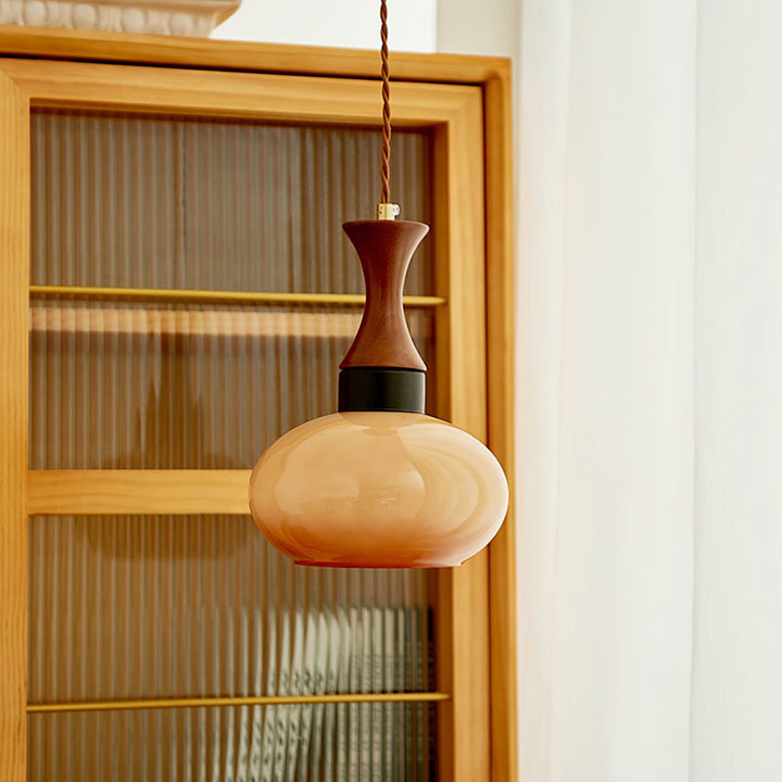 Pendant Light Glass 7 in Brown Dining Room Kitchen Island Ceiling Lamp Adjustable Height | Kalsten