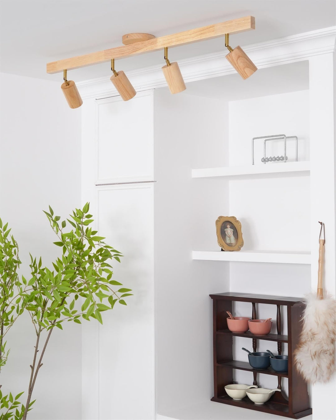 Track Lighting Wood Metal 16.5 in Plug-In LED Ceiling Wall Fixture Warm White Living Room Accent Lighting | Kalsten