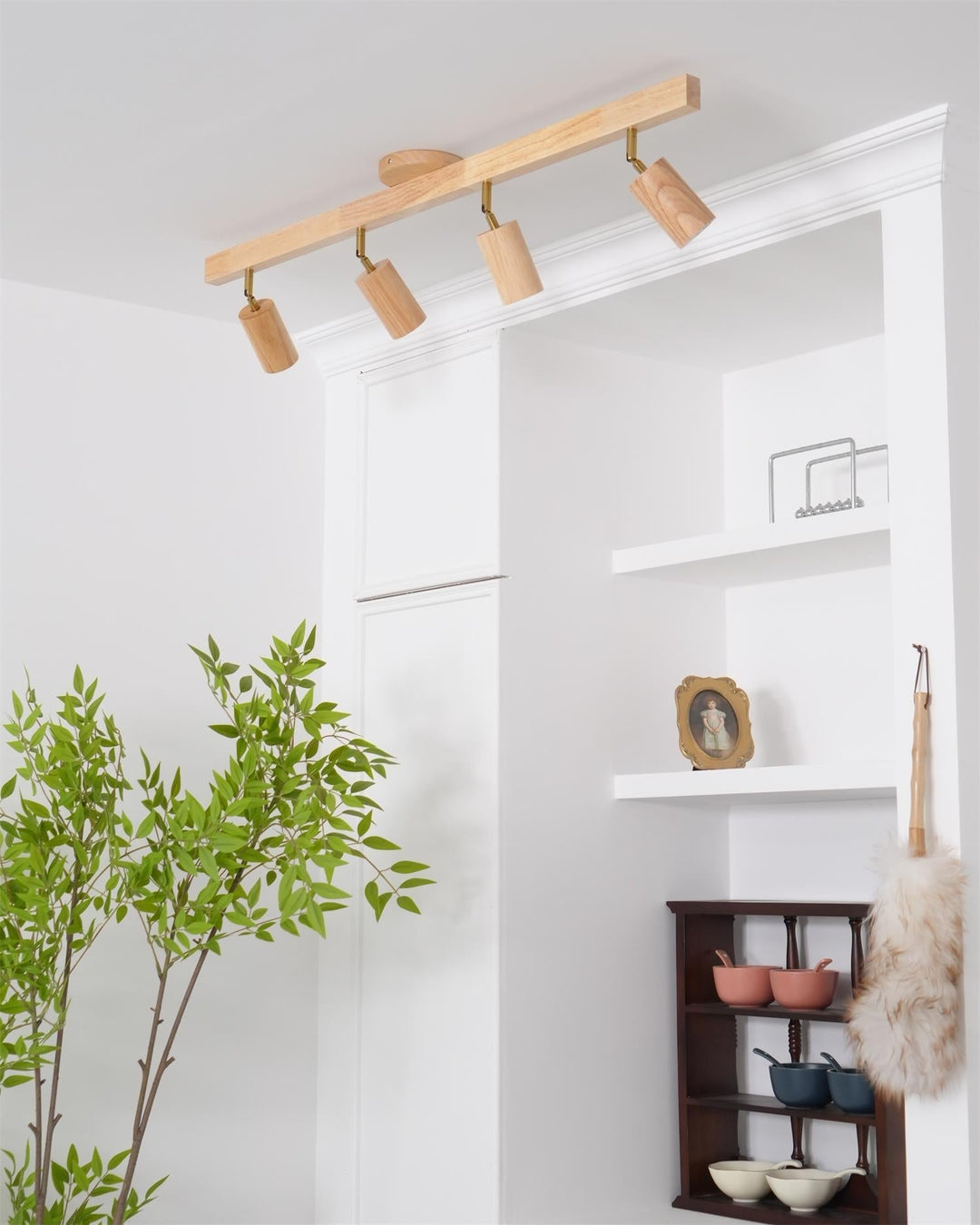 Track Lighting Wood Metal 16.5 in Plug-In LED Ceiling Wall Fixture Warm White Living Room Accent Lighting | Kalsten