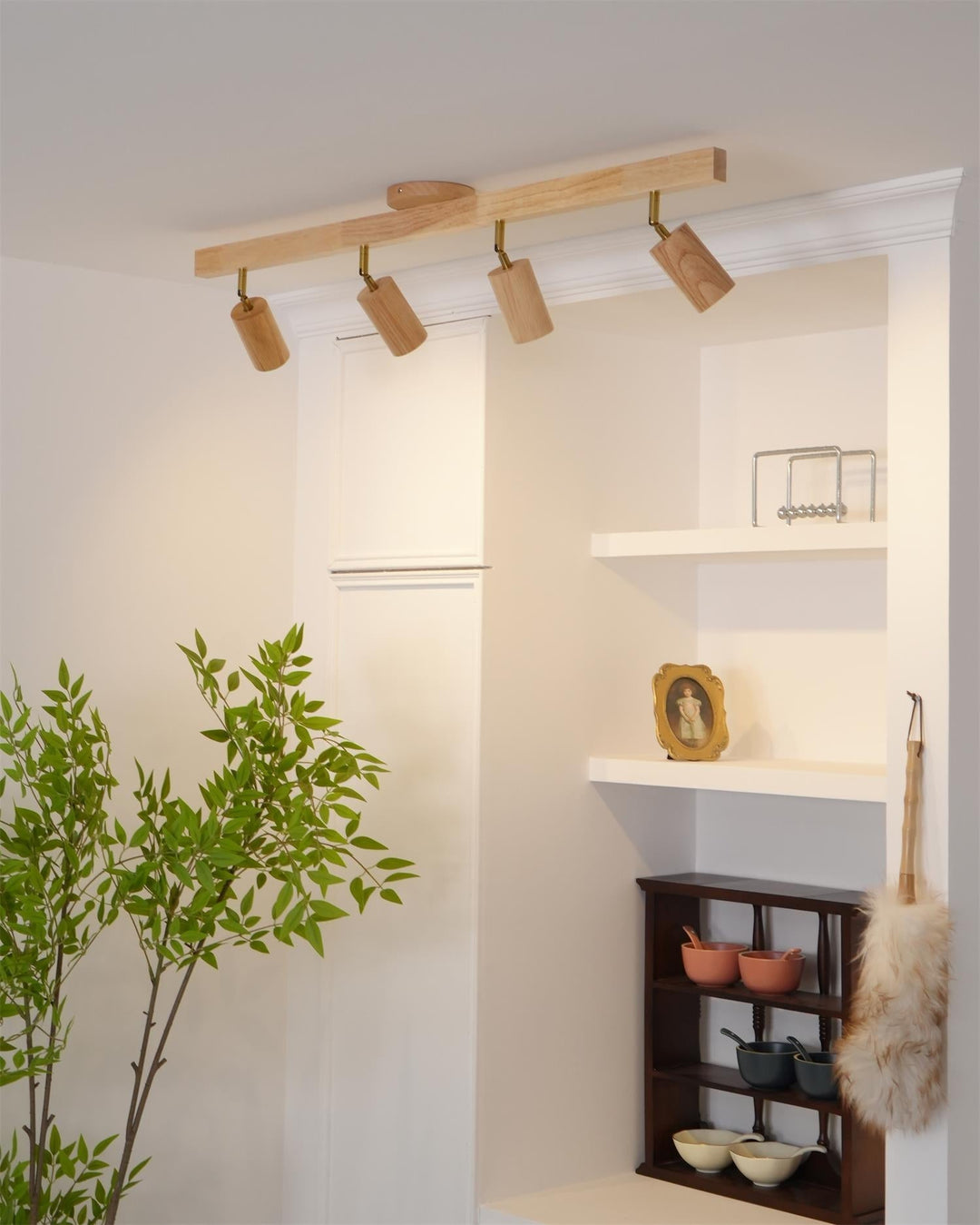 Track Lighting Wood Metal 16.5 in Plug-In LED Ceiling Wall Fixture Warm White Living Room Accent Lighting | Kalsten