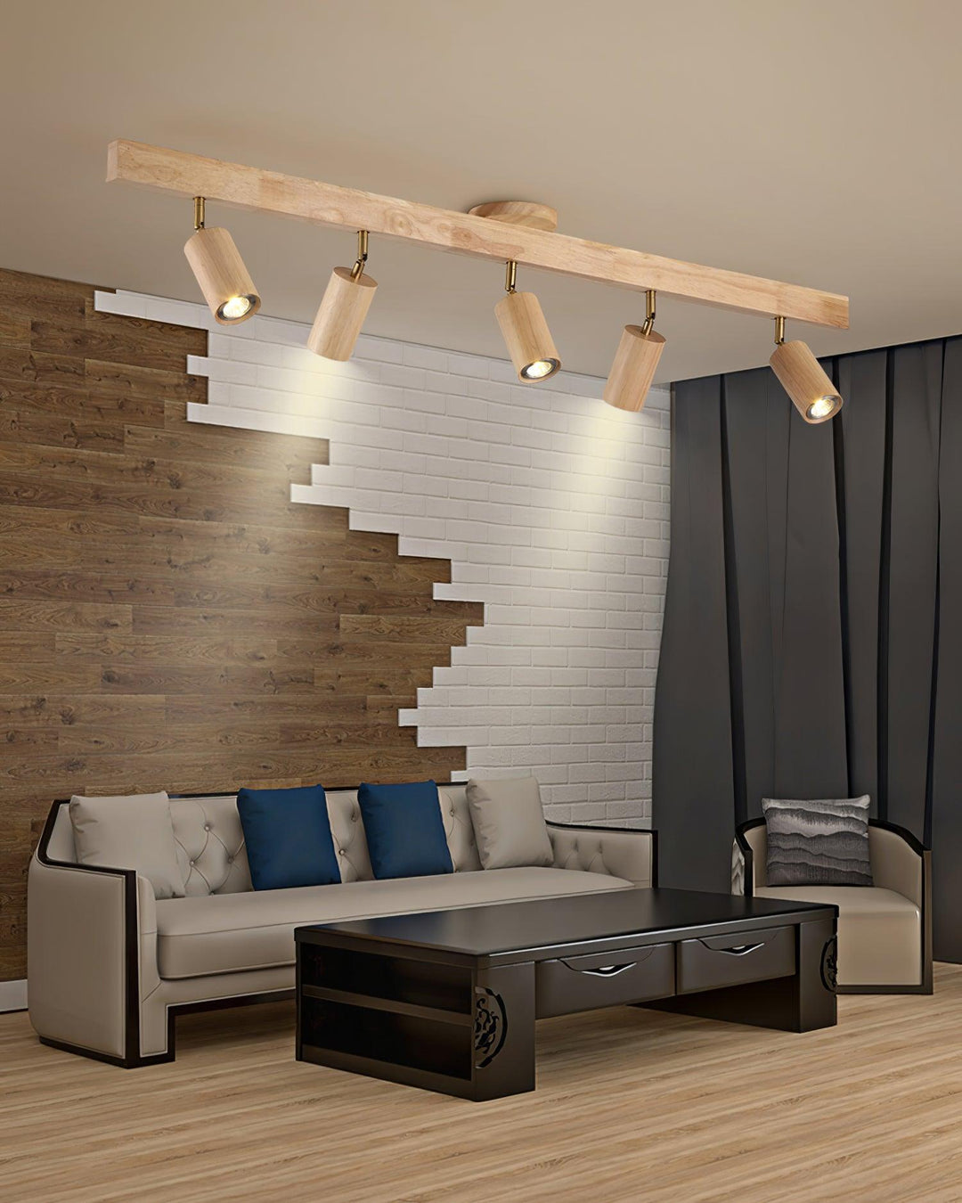 Track Lighting Wood Metal 16.5 in Plug-In LED Ceiling Wall Fixture Warm White Living Room Accent Lighting | Kalsten