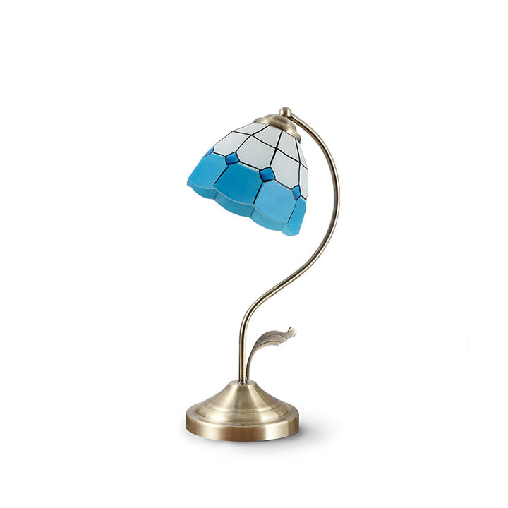 LuxePetal – White and Blue Glass Floral Table Lamp in Gold | Kalsten