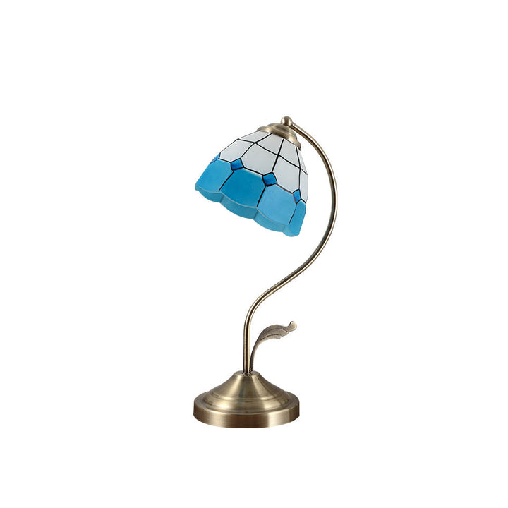 LuxePetal – White and Blue Glass Floral Table Lamp in Gold | Kalsten