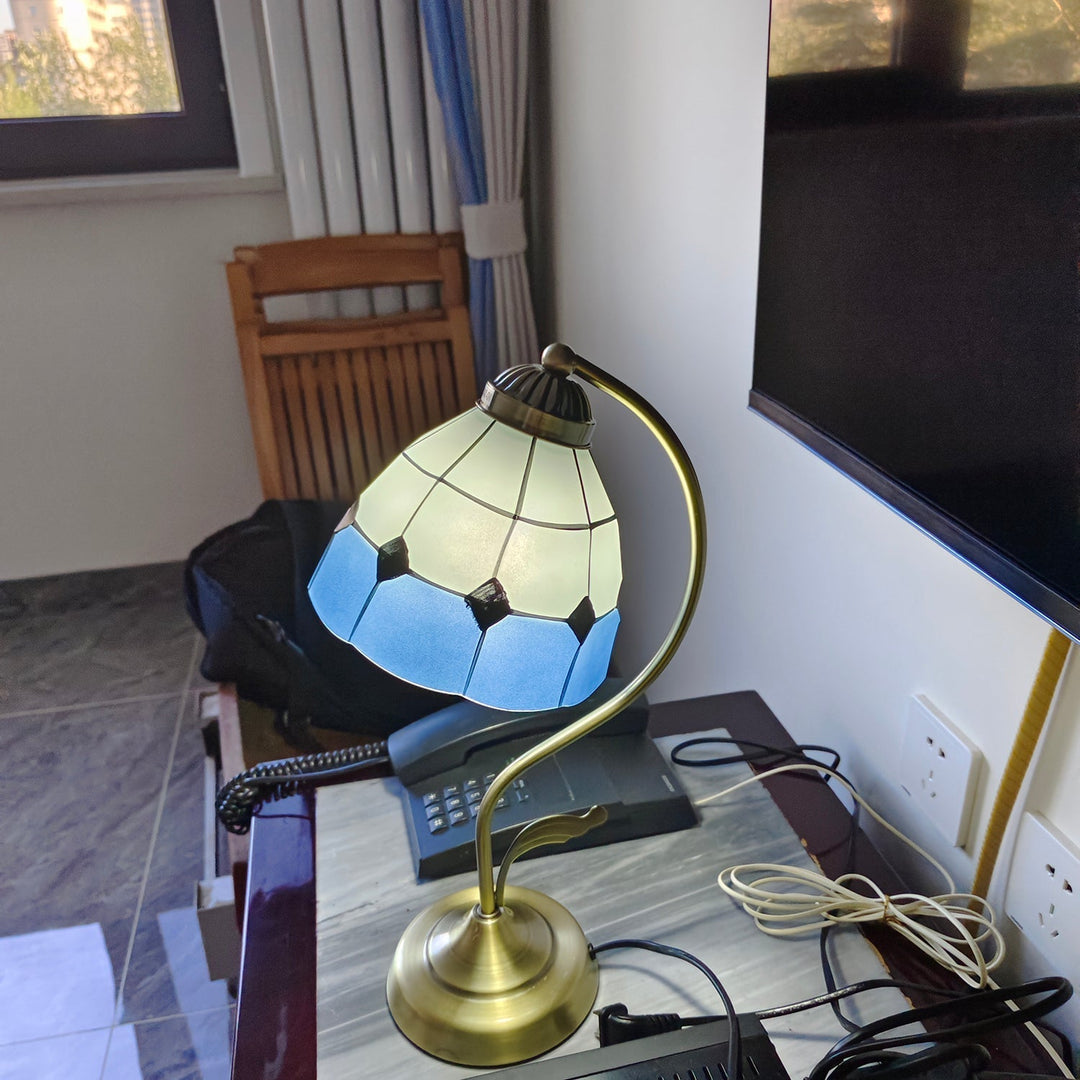 LuxePetal – White and Blue Glass Floral Table Lamp in Gold | Kalsten