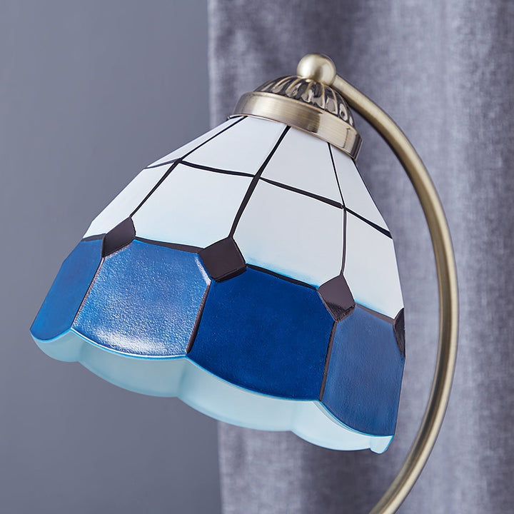 LuxePetal – White and Blue Glass Floral Table Lamp in Gold | Kalsten