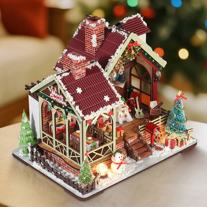 Skanto | Miniature Wooden Dollhouse – Creative Building Kit with LED Lights & Furniture