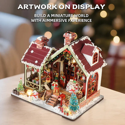 Skanto | Miniature Wooden Dollhouse – Creative Building Kit with LED Lights & Furniture