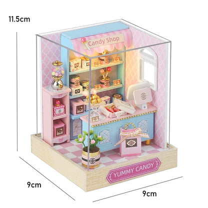 Skanto | Miniature Wooden Dollhouse – Creative Building Kit with LED Lights & Furniture