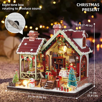 Skanto | Miniature Wooden Dollhouse – Creative Building Kit with LED Lights & Furniture