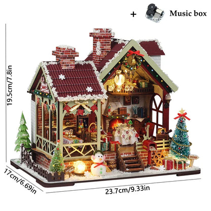 Skanto | Miniature Wooden Dollhouse – Creative Building Kit with LED Lights & Furniture