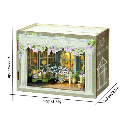 Skanto | Miniature Wooden Dollhouse – Creative Building Kit with LED Lights & Furniture
