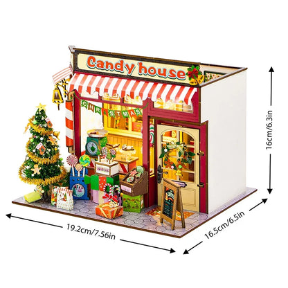 Skanto | Miniature Wooden Dollhouse – Creative Building Kit with LED Lights & Furniture
