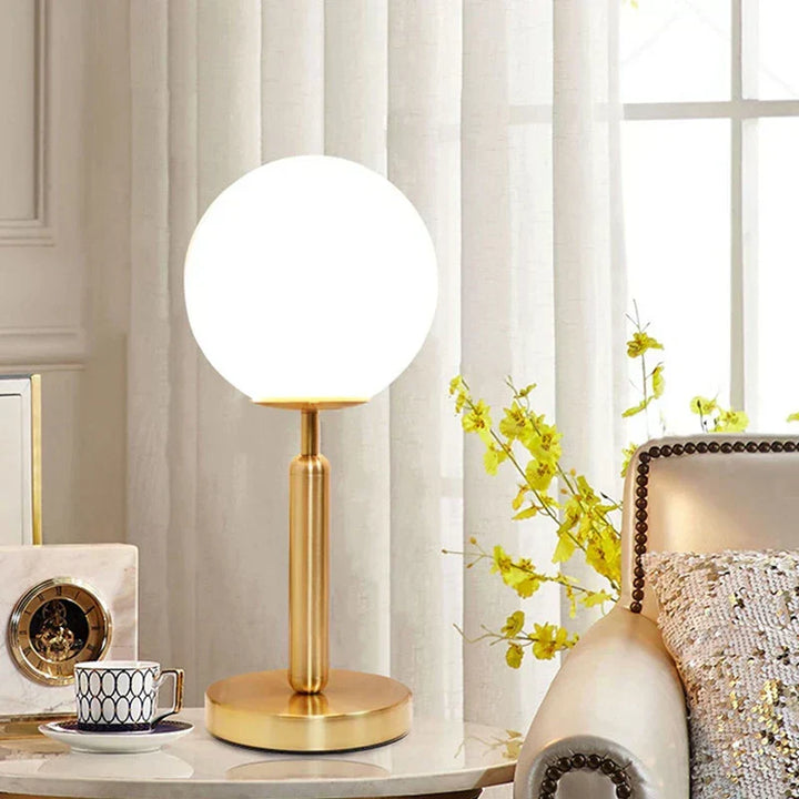 Stylish Brass & Glass LED Table Lamp – GlowSphere Kalsten