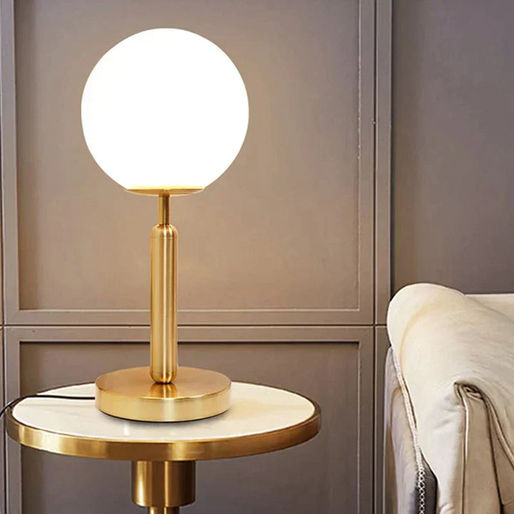 Stylish Brass & Glass LED Table Lamp – GlowSphere Kalsten