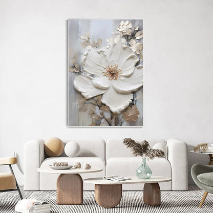 Modern Abstract White Floral Wall Art Fine Art Canvas Prints Bright Luxury Botanical Pictures For Living Room Entrance Hallway Wall | Karnz