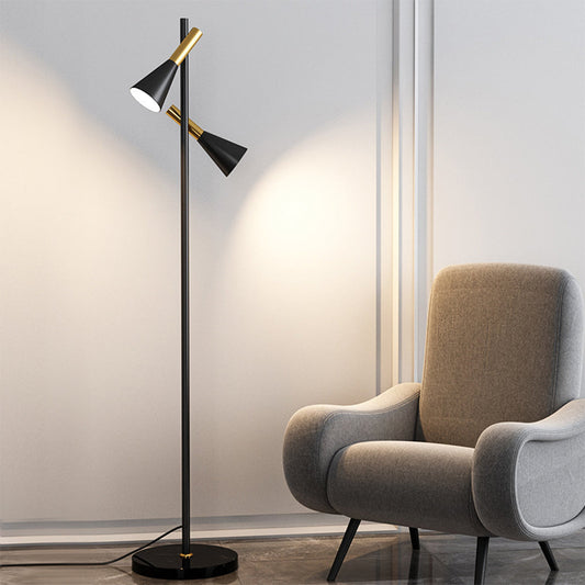 Dual-Head Adjustable Black Floor Lamp