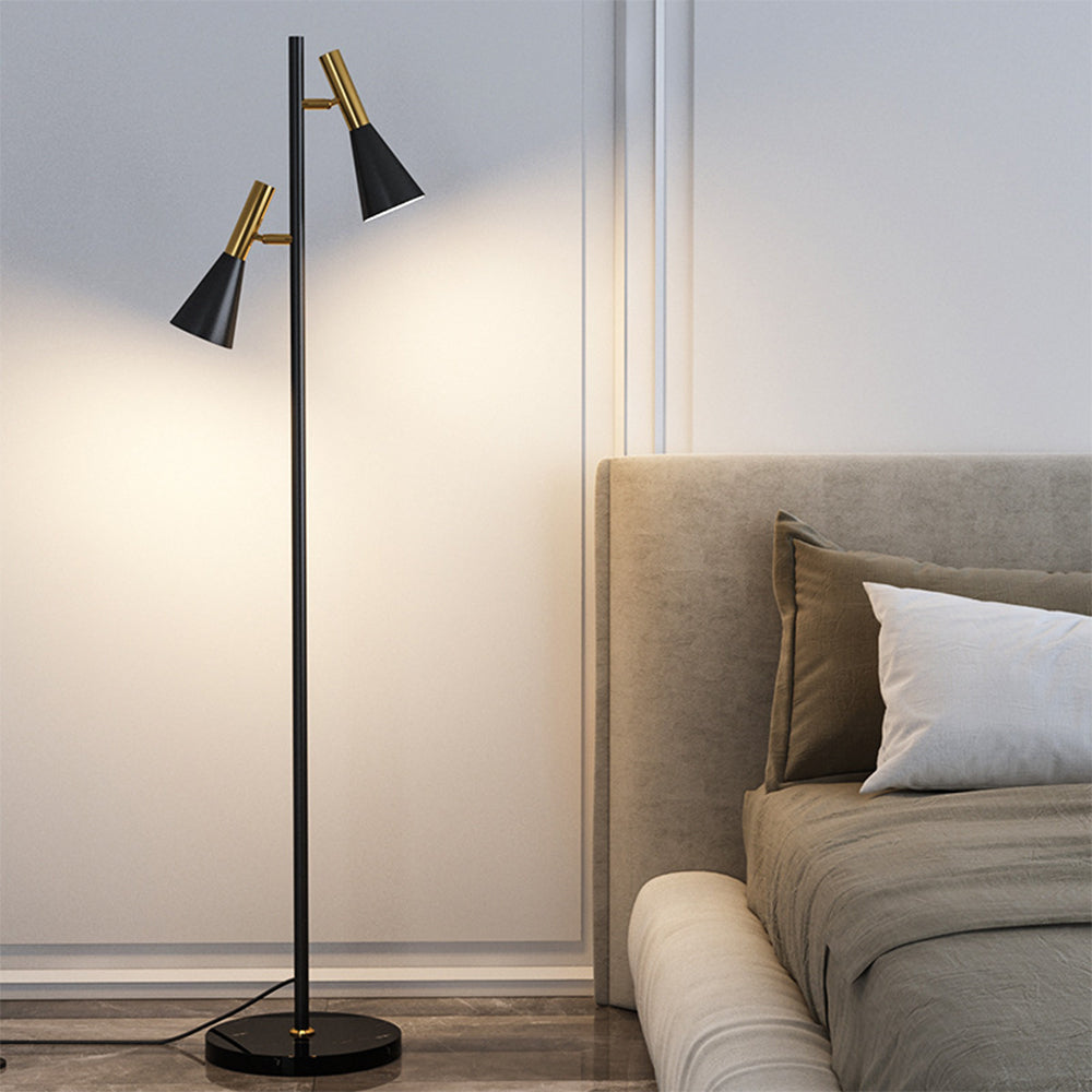 Dual-Head Adjustable Black Floor Lamp