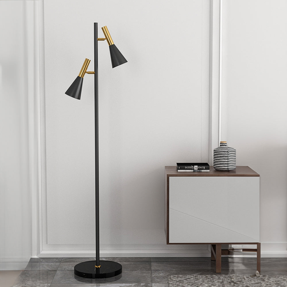 Dual-Head Adjustable Black Floor Lamp