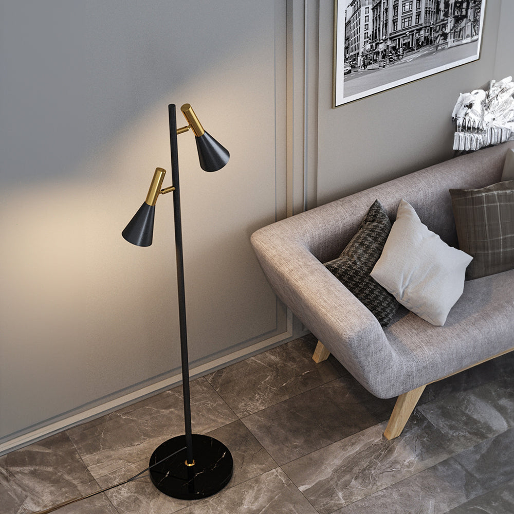 Dual-Head Adjustable Black Floor Lamp