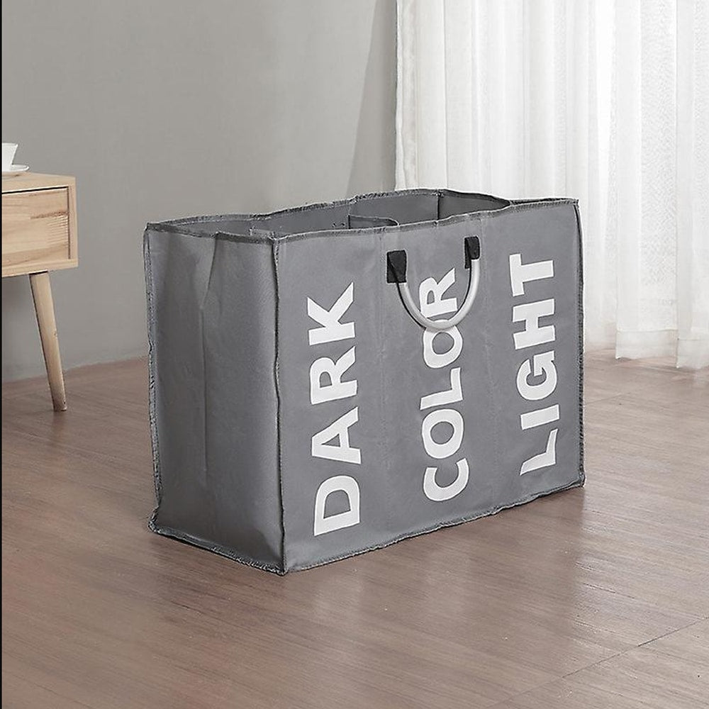 Laundry basket 3 compartments - foldable with handle - black, gray or light gray | Kalsten