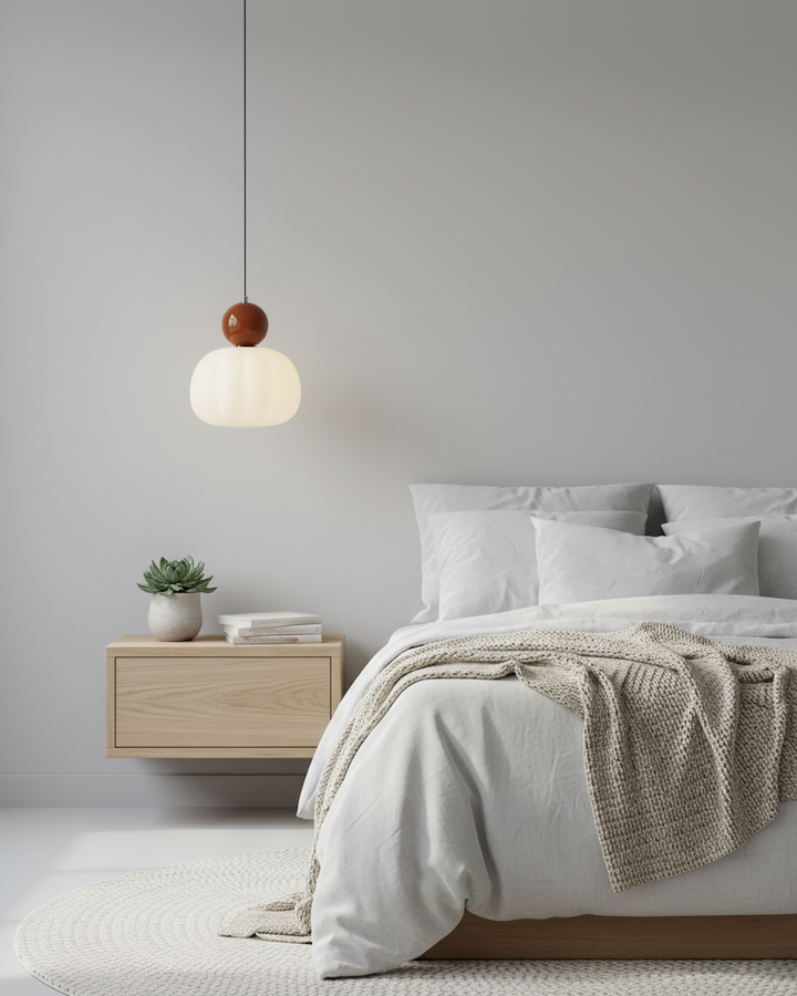 Pendant Light Acrylic Pumpkin Shade 5.5 in White Dining Room Bedroom Hanging Ceiling Fixture Adjustable Cord | Kalsten