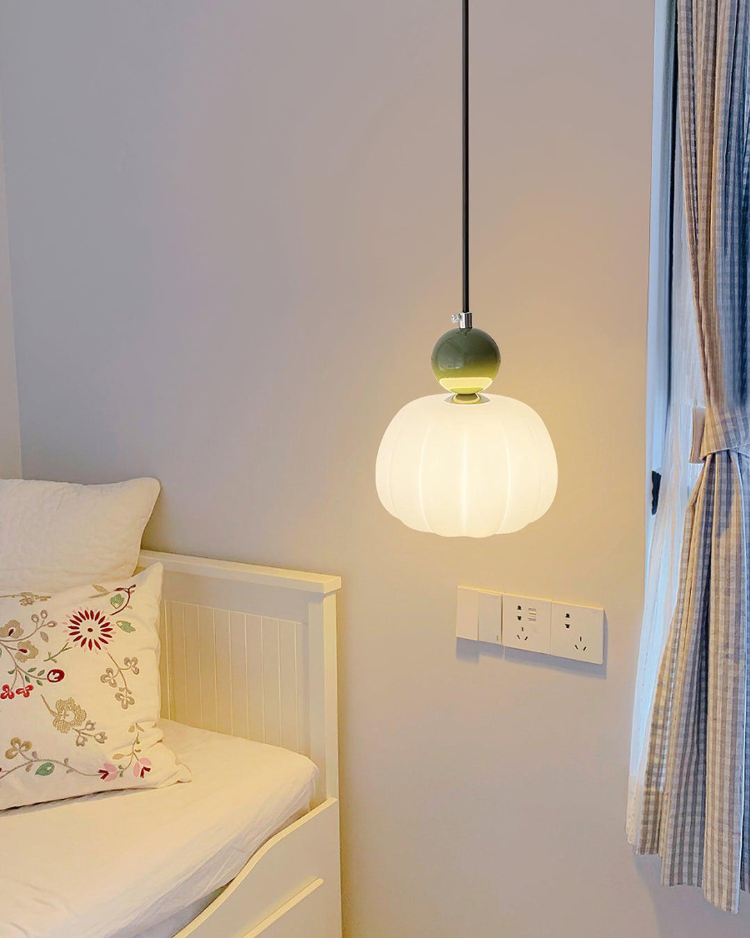 Pendant Light Acrylic Pumpkin Shade 5.5 in White Dining Room Bedroom Hanging Ceiling Fixture Adjustable Cord | Kalsten